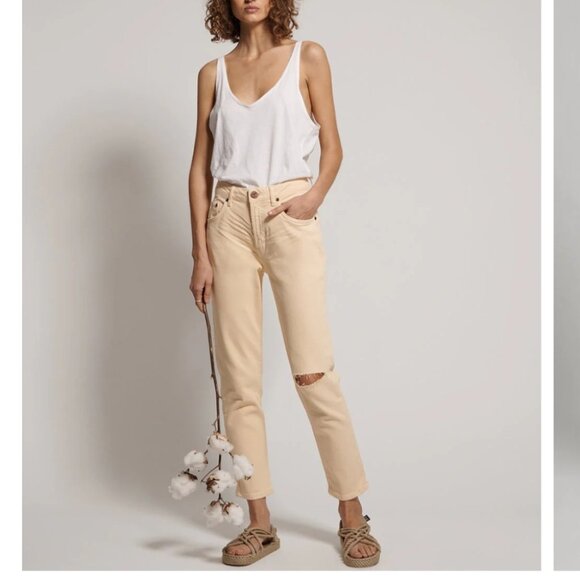 NEW ONE TEASPOON AWESOME BAGGIES Straight Leg Jeans Sz 26 Buttermilk yellow NWT - Picture 1 of 10